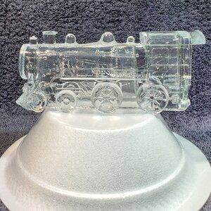 VINTAGE PRESSED GLASS STEAM LOCOMOTIVE CANDY CONTAINER FROM 1927-1929 ERA